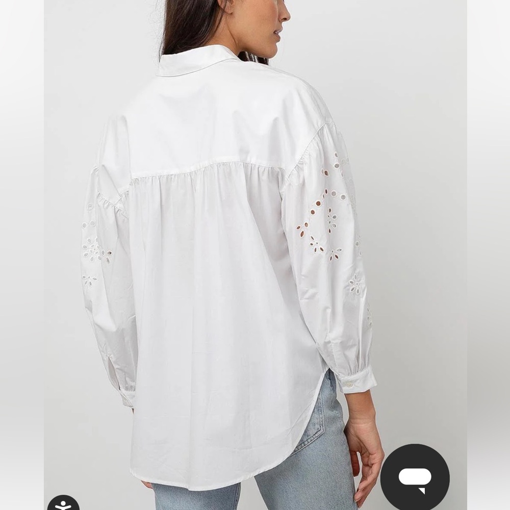 Rails Alister oversized Shirt. Size Xs. Color white .puffy embroidered sleeves - Picture 2 of 8